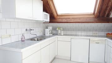 Kühlschrank, Mikrowelle, Herdplatte, Geschirrspüler