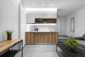 Comfort Studio, City View | Private kitchen | Fridge, microwave, oven, stovetop - Factory Inn Nilie Hospitality MGMT (Thessaloniki)
