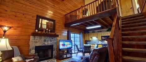 TV connectée, cheminée, lecteur de DVD