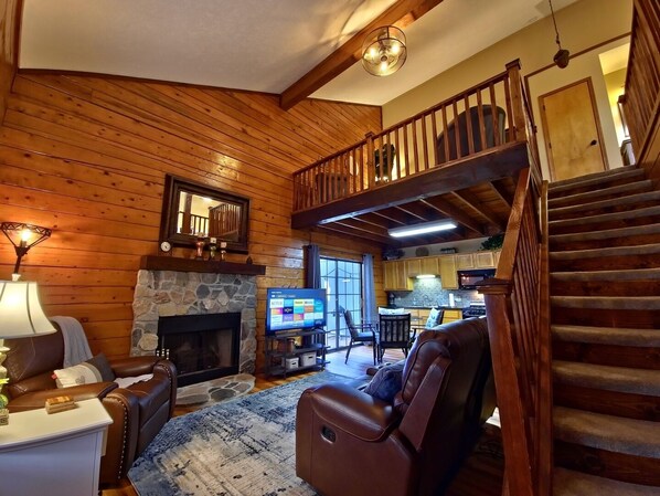 Smart TV, fireplace, DVD player