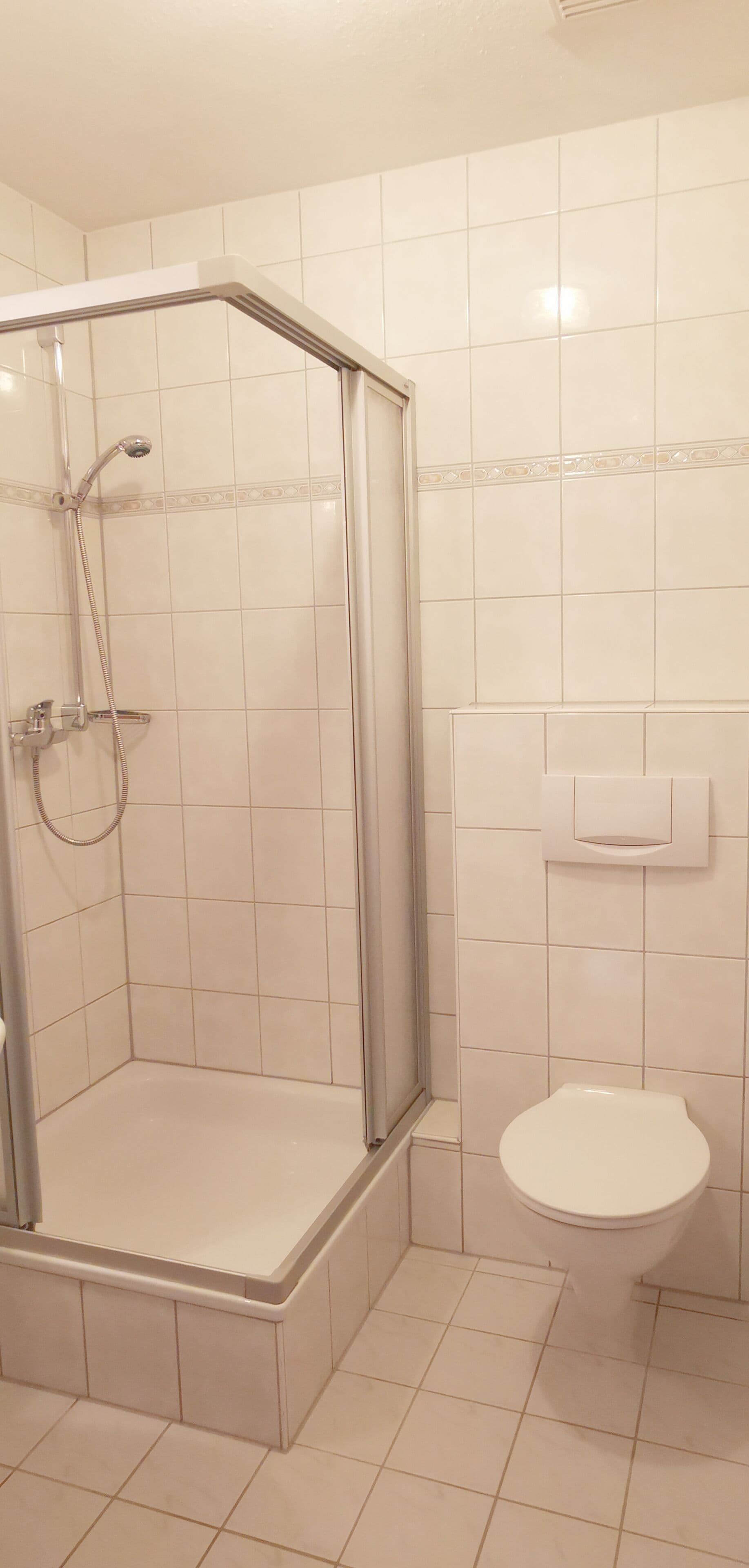 classic double room | bathroom | shower, hair dryer, towels