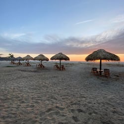 On the beach, white sand, beach bar