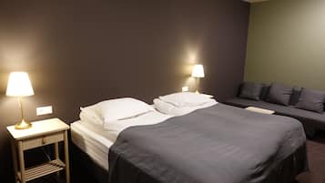 Desk, laptop workspace, free WiFi, bed sheets