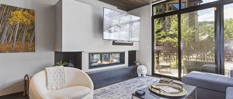 Televisión y chimenea