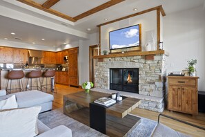 TV, fireplace