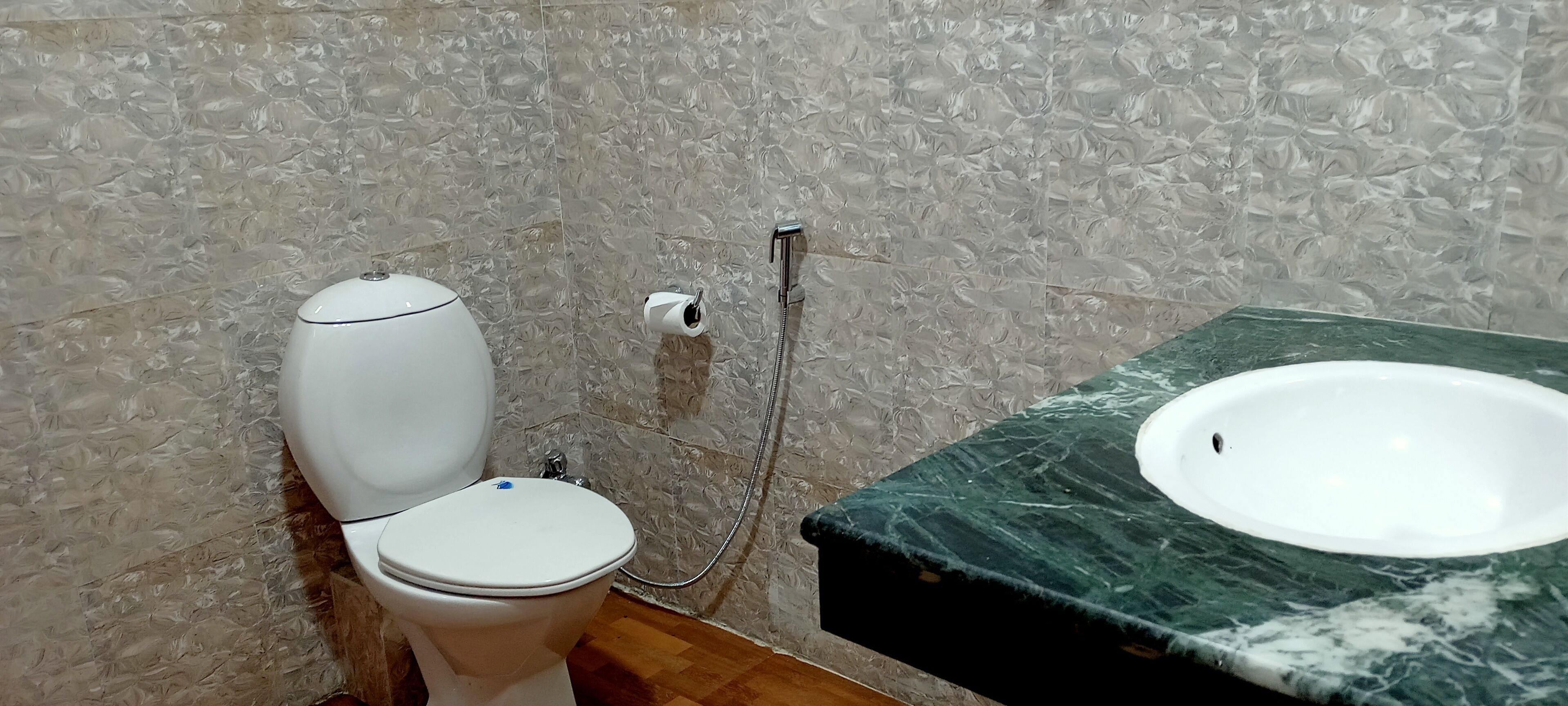 Un bany amb vàter, dutxa i rentapins.