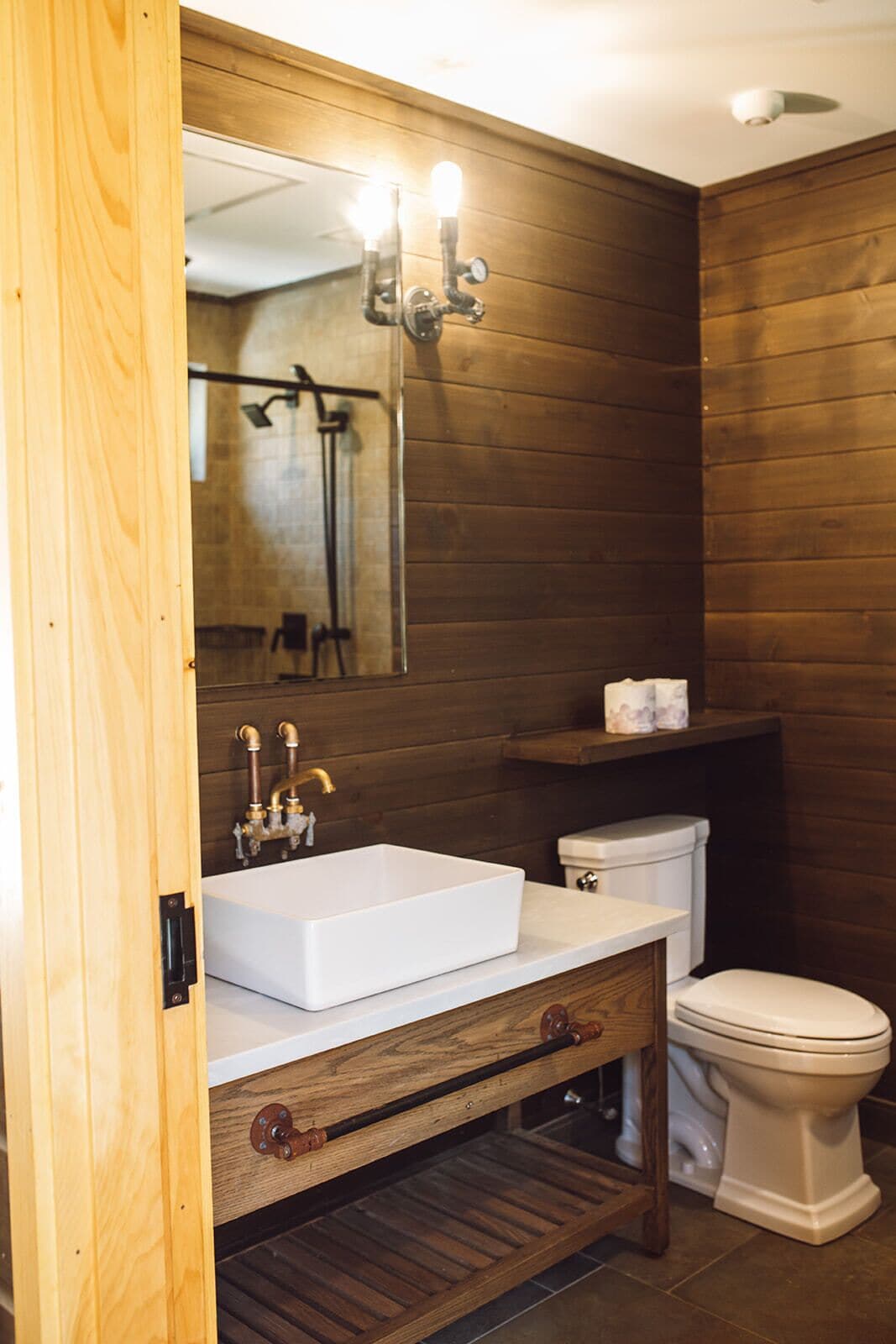 tent | bathroom | shower, rainfall showerhead, hair dryer, bathrobes