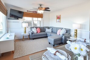 TV, fireplace, offices - Beachfront on Skaket Water Views! (Orleans)