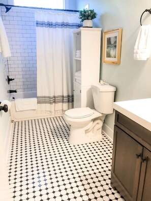 Shower, hair dryer - Updated Downtown Raleigh Bungalow (Raleigh)