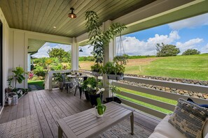 Outdoor dining - Luxe retreat with hot tub and pool access, private W/D, grill, AC, & gas range (Koloa)