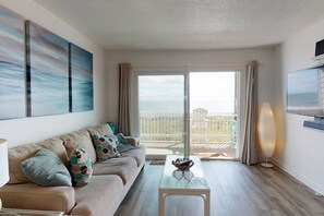Smart TV - Stylish Oceanfront Retreat w/ Large Private Deck + Pool | Walk to CB Boardwalk + Downtown (Carolina Beach)