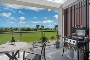 Outdoor dining - Oceanview Apartment with access to Spa pool and Swimming pools (Tahunanui)
