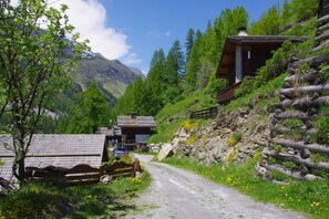 Escape to a serene mountain retreat surrounded by lush greenery and majestic mountains.