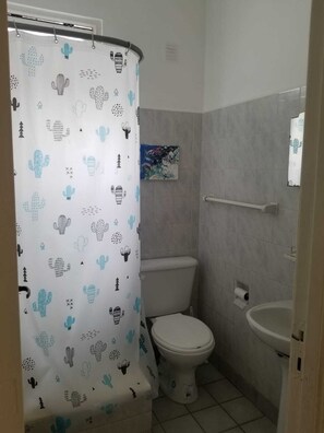 Shower, soap, toilet paper