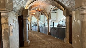 An arched corridor with stone columns and a cobblestone floor. - Loft Milan Valkyrie (Valqurico)