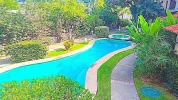 Outdoor pool, sun loungers