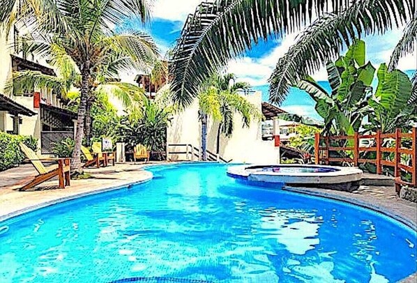 Outdoor pool, sun loungers