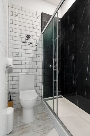 Single capsule in mixed shared room | Bathroom | Shower, rainfall showerhead, free toiletries, hair dryer