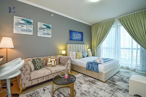 Living area - Silver - Modern Studio with lake view (Dubai)