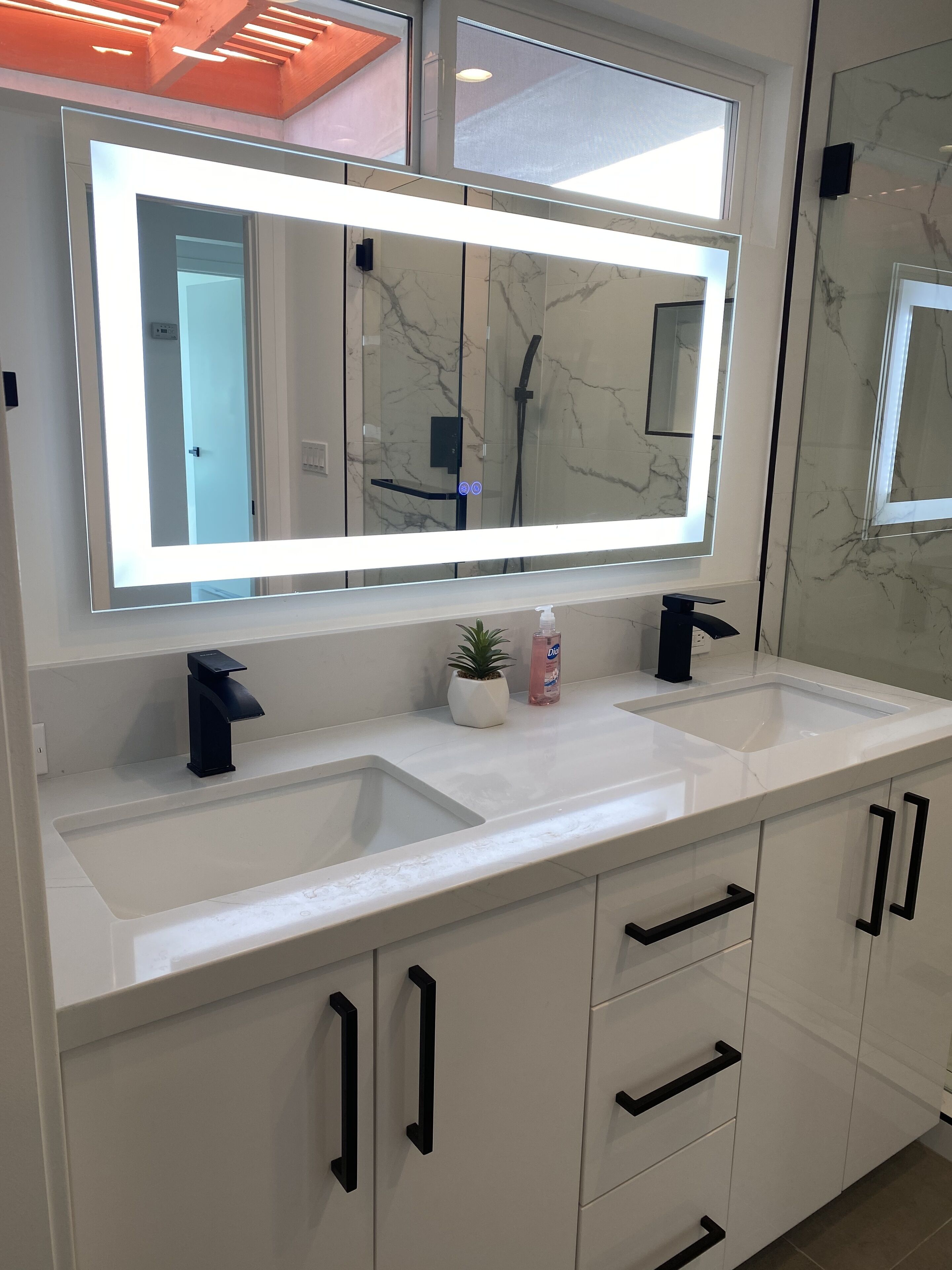 Space to stretch out on the double vanity.