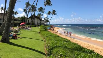 On the beach, beach towels