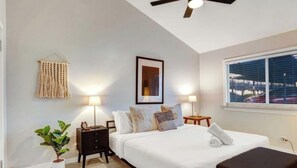 1 bedroom, memory-foam beds, desk, iron/ironing board