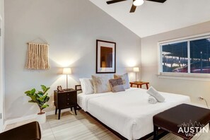 1 bedroom, memory-foam beds, desk, iron/ironing board