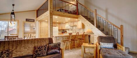 Smart TV, fireplace, video games, DVD player