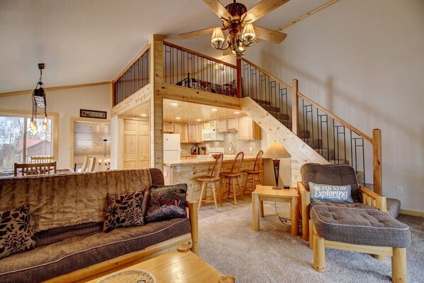 Smart TV, fireplace, video games, DVD player