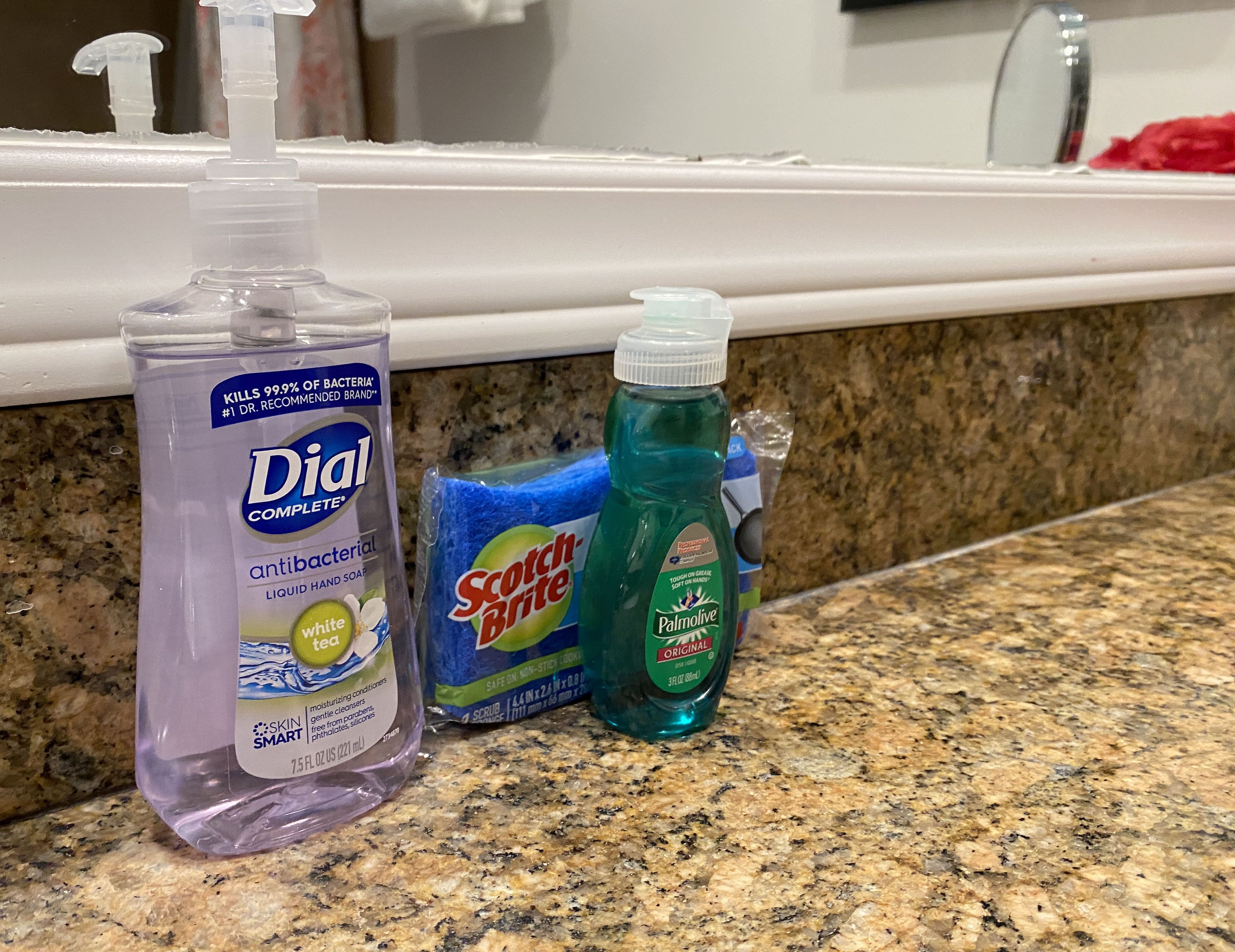 Combined shower/tub, hair dryer, towels, soap