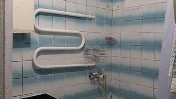 Combined shower/tub, towels, toilet paper