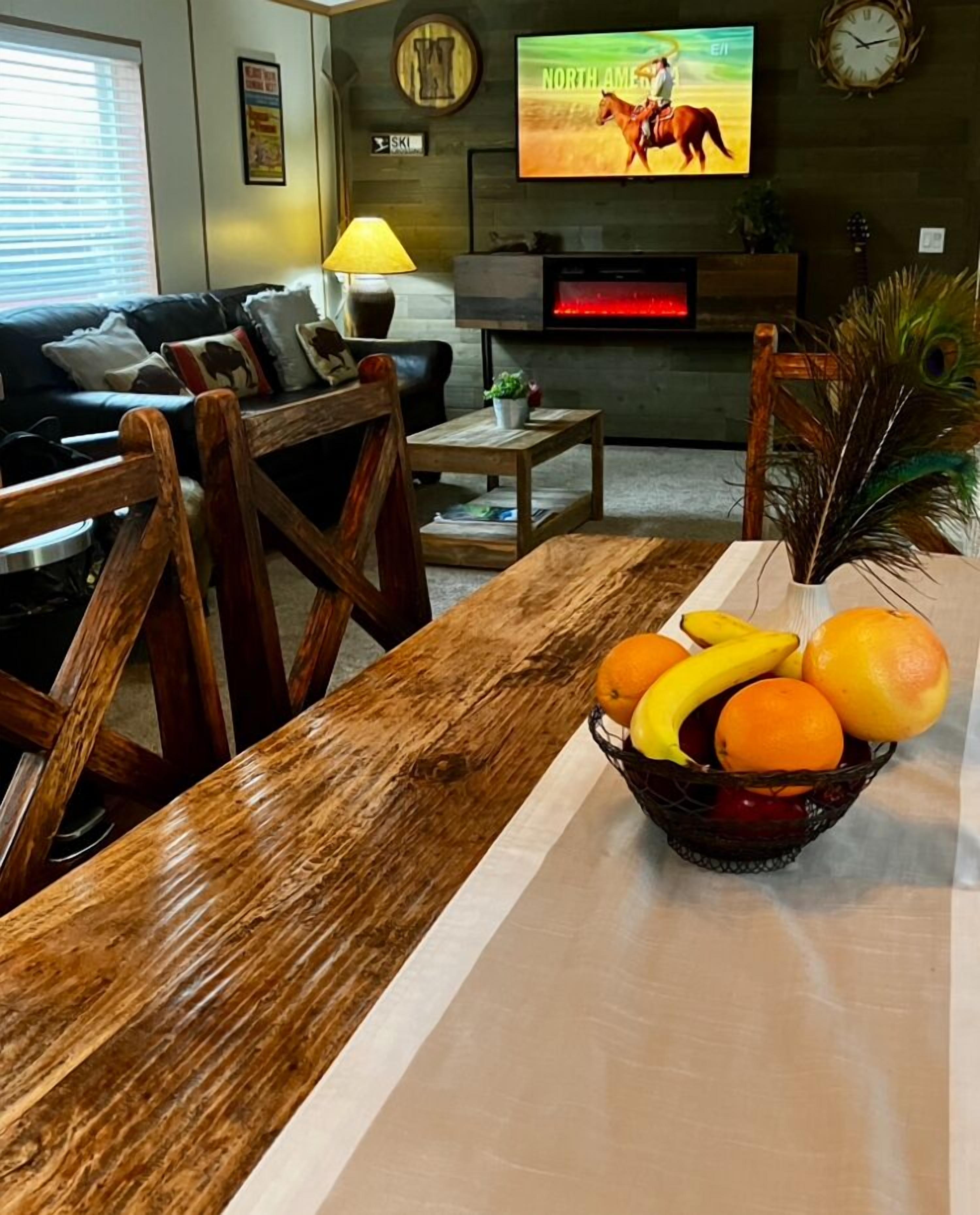 This home shows off it's personality.  Our Brazilian dining table adds elegance