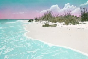 Nær stranden, solsenger og strandhåndklær