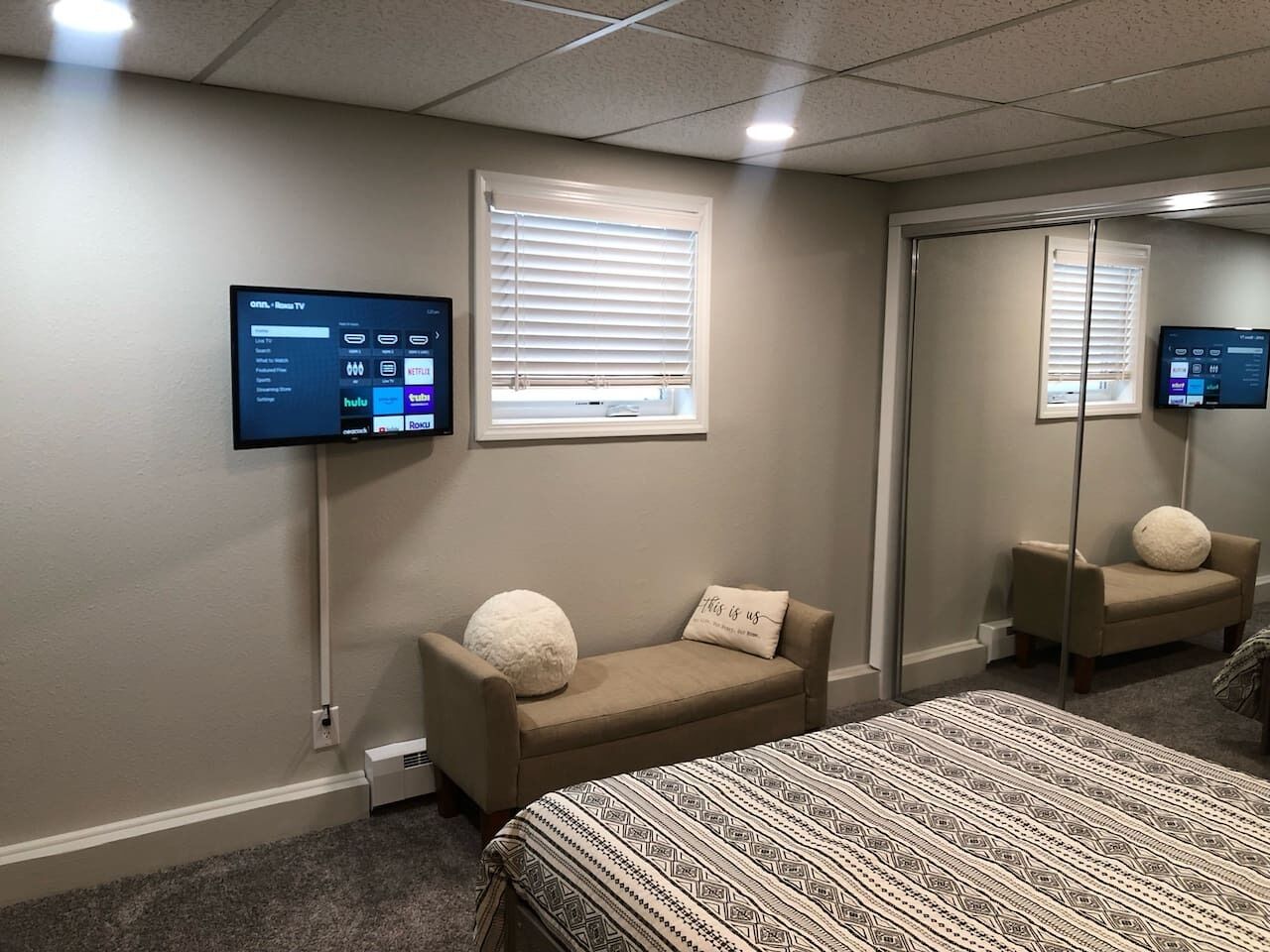 1 bedroom, desk, iron/ironing board, travel crib