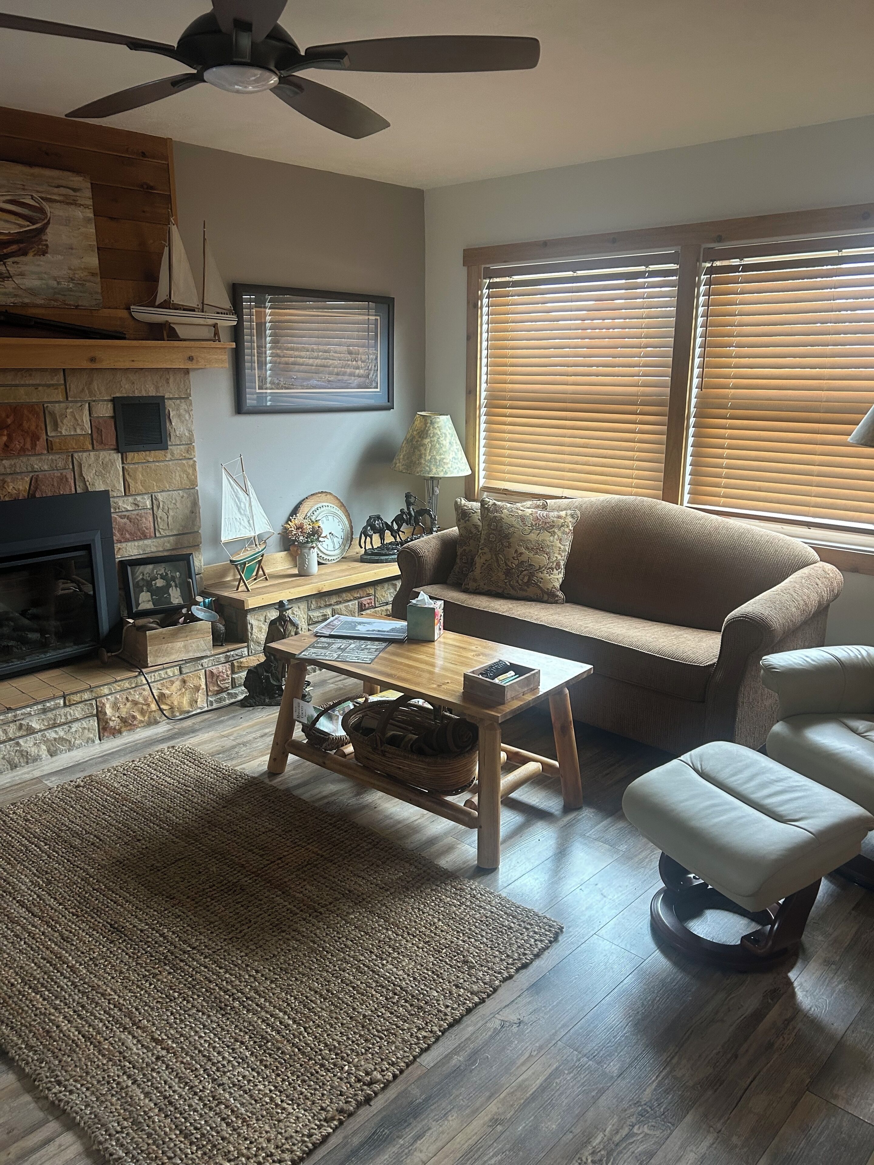 Smart TV, chimenea y libros 