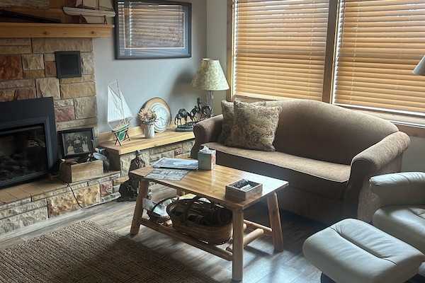 Smart TV, chimenea y libros