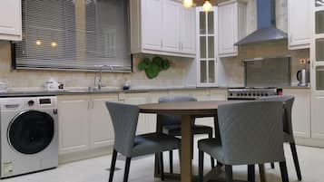 Fridge, microwave, oven, electric kettle