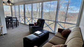 Smart TV, fireplace, DVD player