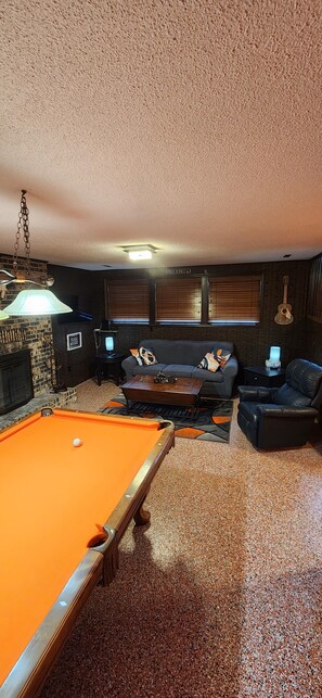 Smart TV, fireplace, video games, table football