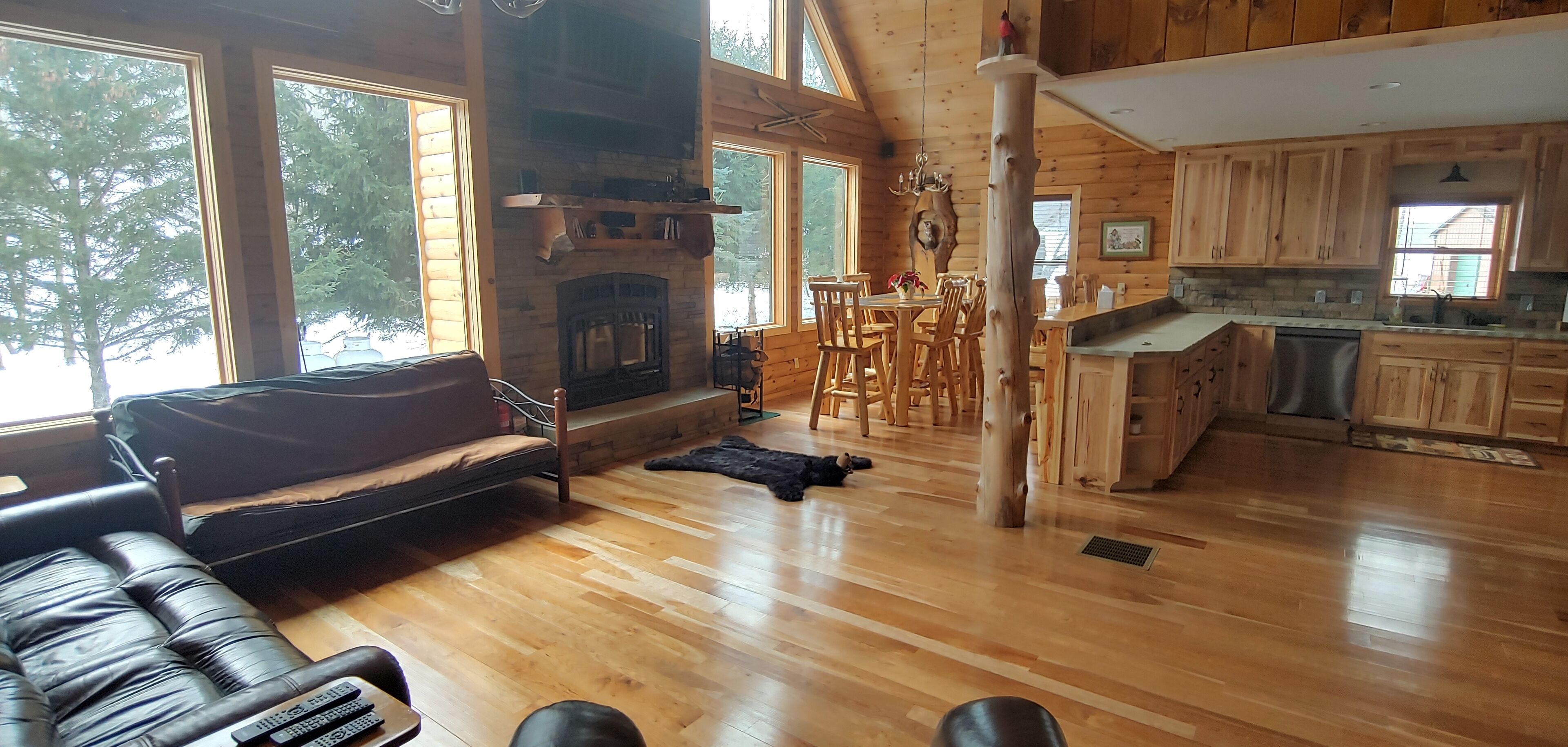 Smart TV, fireplace, video games, DVD player