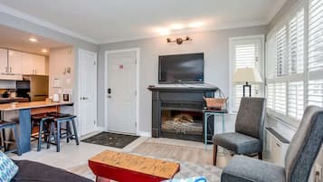 TV, fireplace