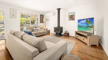 TV, fireplace, DVD player, video library