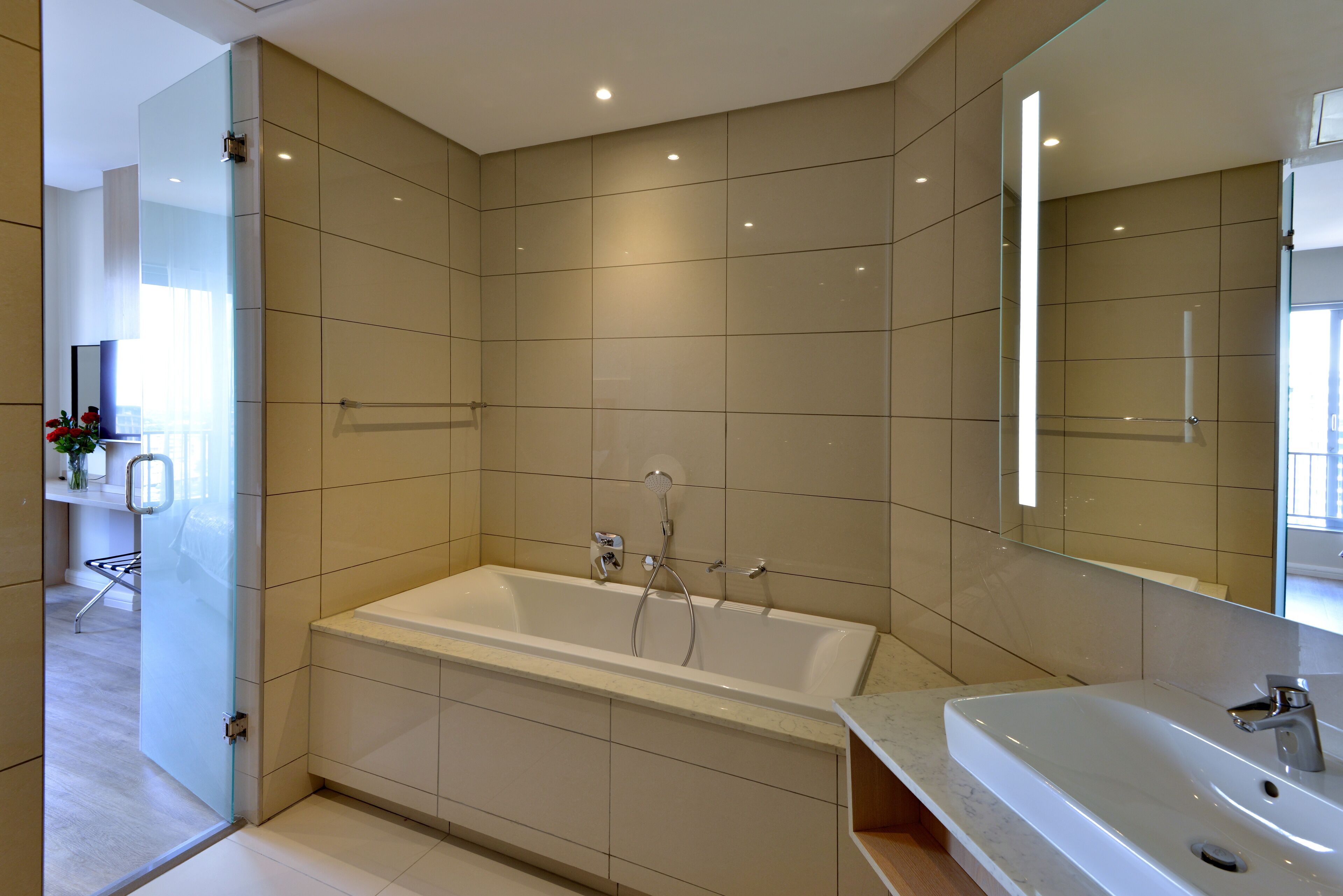 shower, free toiletries, hair dryer, towels