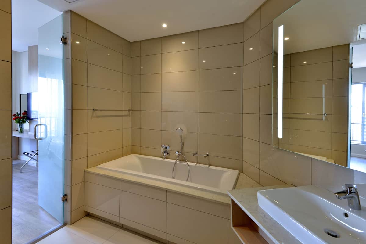 shower, free toiletries, hair dryer, towels