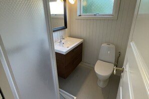 Suihkun ja ammeen yhdistelmä, hiustenkuivaaja, pyyhkeet, saippua