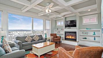 TV, fireplace, video games, DVD player