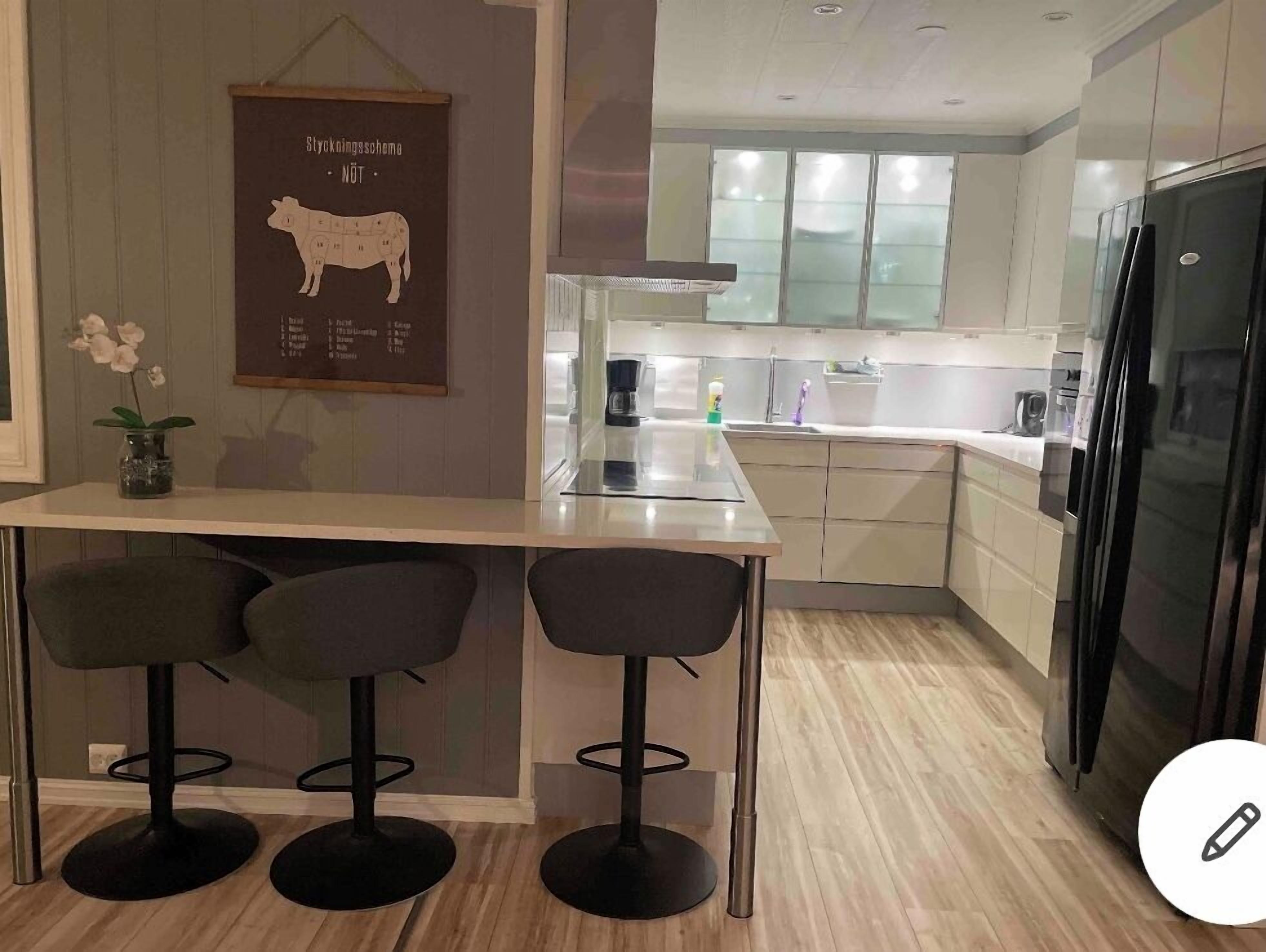 Villa | Private kitchen | Fridge, microwave, oven, stovetop