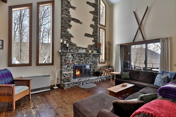 Smart TV, fireplace, video games, DVD player