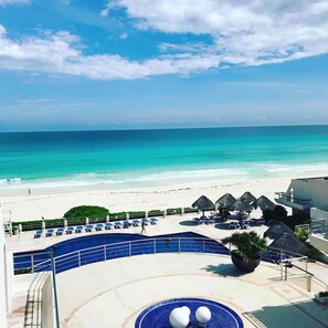 On the beach, beach towels