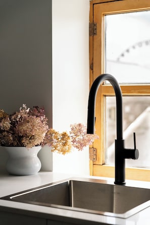 奢华公寓, 1 张特大床 | 私人厨房 | 大冰箱、微波炉、烤箱、炉灶